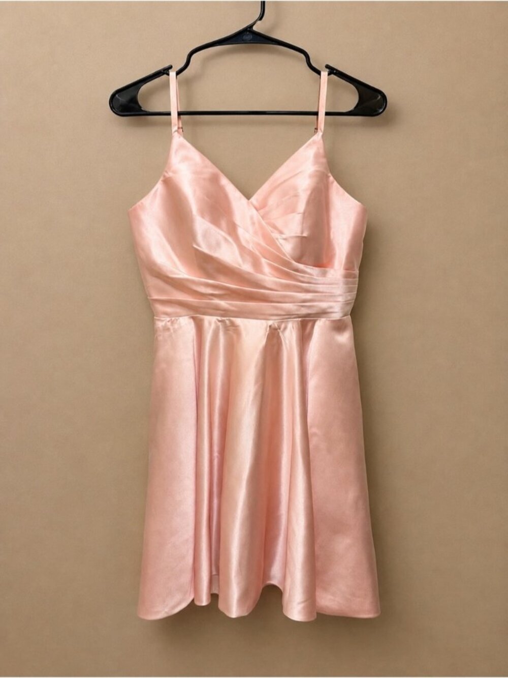 Satin V-Neck Mini Dress in Blush Pink